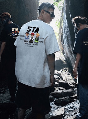 STA XCC 短袖T恤男纯棉重磅宽松美式国潮牌情侣休闲上衣女半袖衫