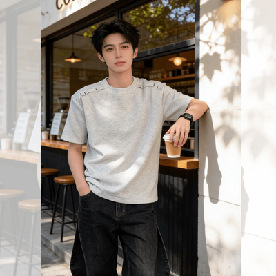 夏季美式解构拼接重磅曼巴棉T恤