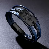 Retro wolf-head leather bracelet for men, multi-layer woven leather wristband, Vikings style jewelry, Wolf totem as a gift for your boyfriend thumbnail 3