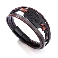 Retro wolf-head leather bracelet for men, multi-layer woven leather wristband, Vikings style jewelry, Wolf totem as a gift for your boyfriend thumbnail 8