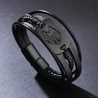 Retro wolf-head leather bracelet for men, multi-layer woven leather wristband, Vikings style jewelry, Wolf totem as a gift for your boyfriend thumbnail 2