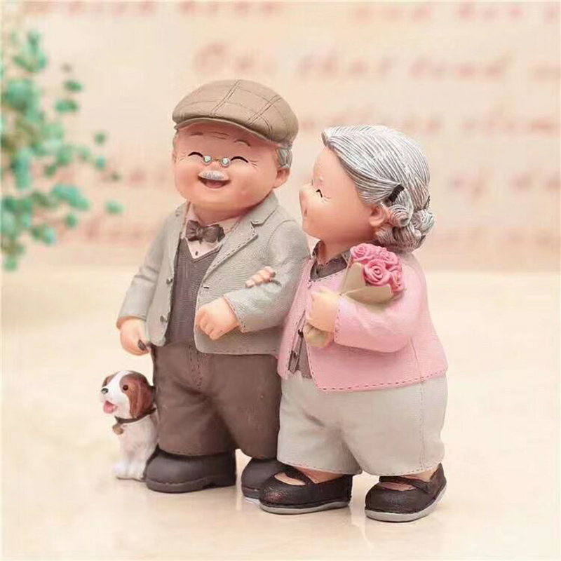 情侣看书夫妻老头老太太摆件爷爷奶奶夫妻结婚日礼物蛋糕烘焙装饰