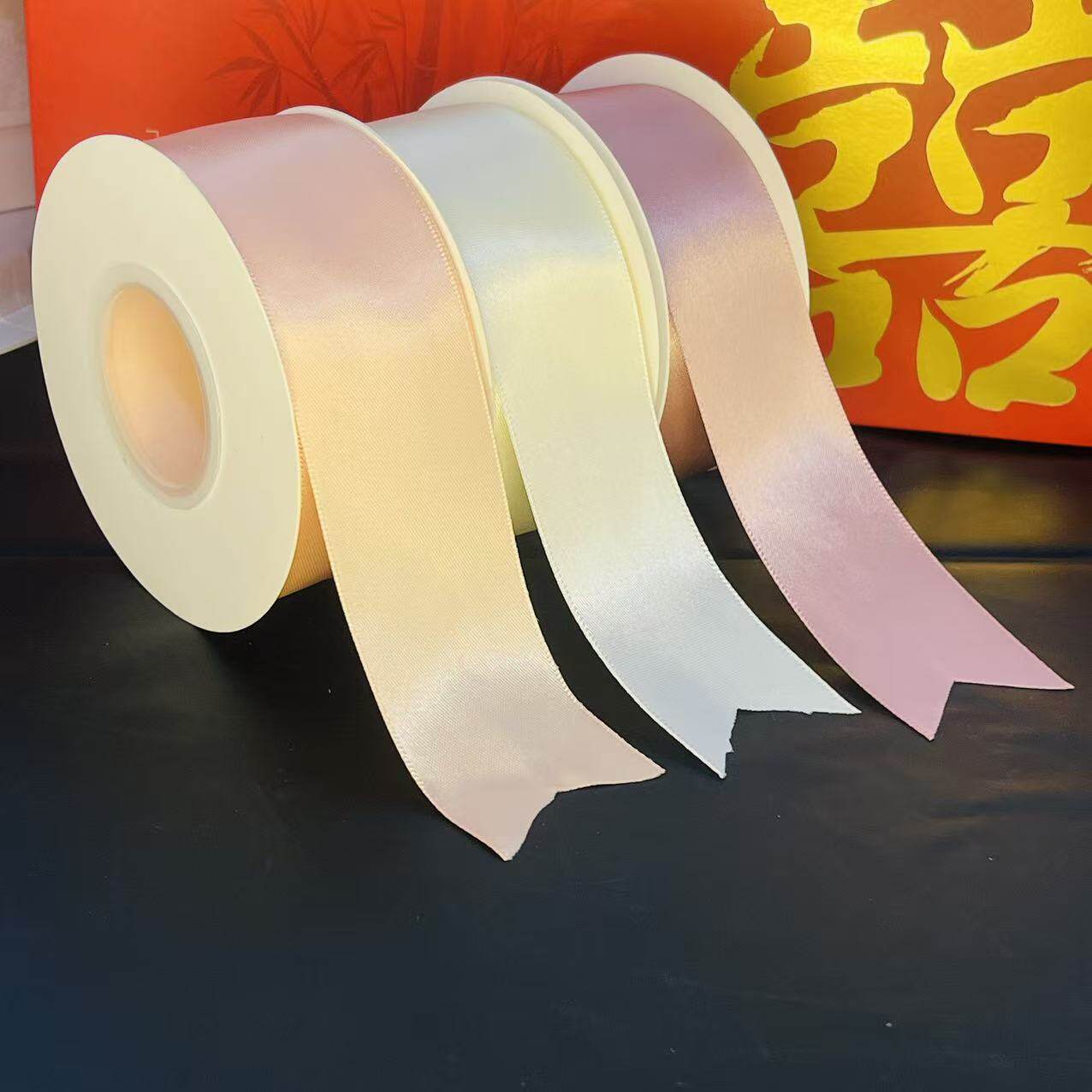 5CM双面加密涤纶缎带婚庆喜庆椅背装饰彩带礼品节日家纺辅料绸带