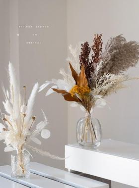 ins干花玻璃瓶插花花束套餐 家居样板间拍摄摆件北欧台面民宿装饰