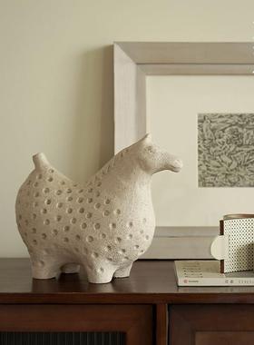 栗石【马到功成】侘寂风创意手工赤陶马摆件样板房客厅玄关装饰品