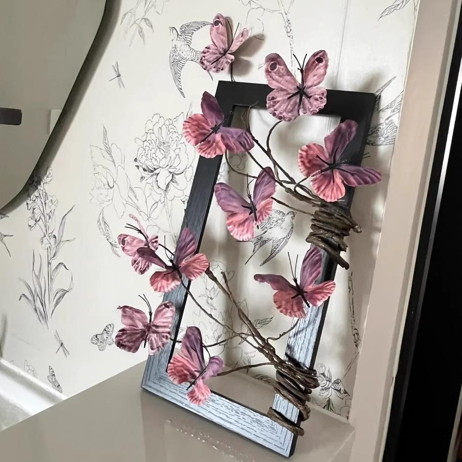 新中式蝴蝶仿真花假花相框摆件客厅桌面装饰品入户玄关摆件装饰