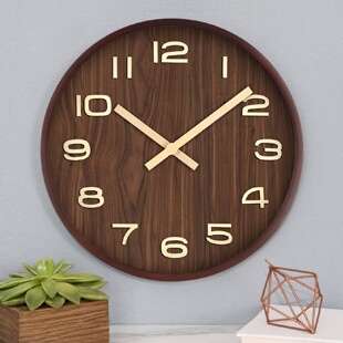 中古风挂钟客厅家用挂墙现代简约大气挂表创意时钟实木质复古钟表