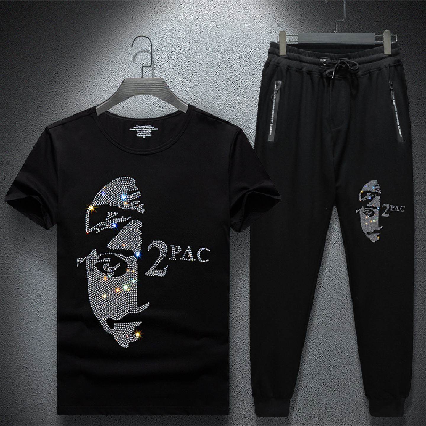 2026夏季套装男烫钻恤大码体恤男士短袖潮牌男装超值好货潮