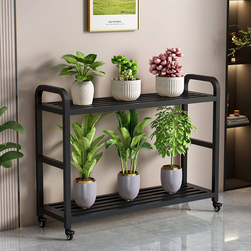 全钢花架置物架阳台花盆托架可移动客厅落地式铁艺双层多肉花