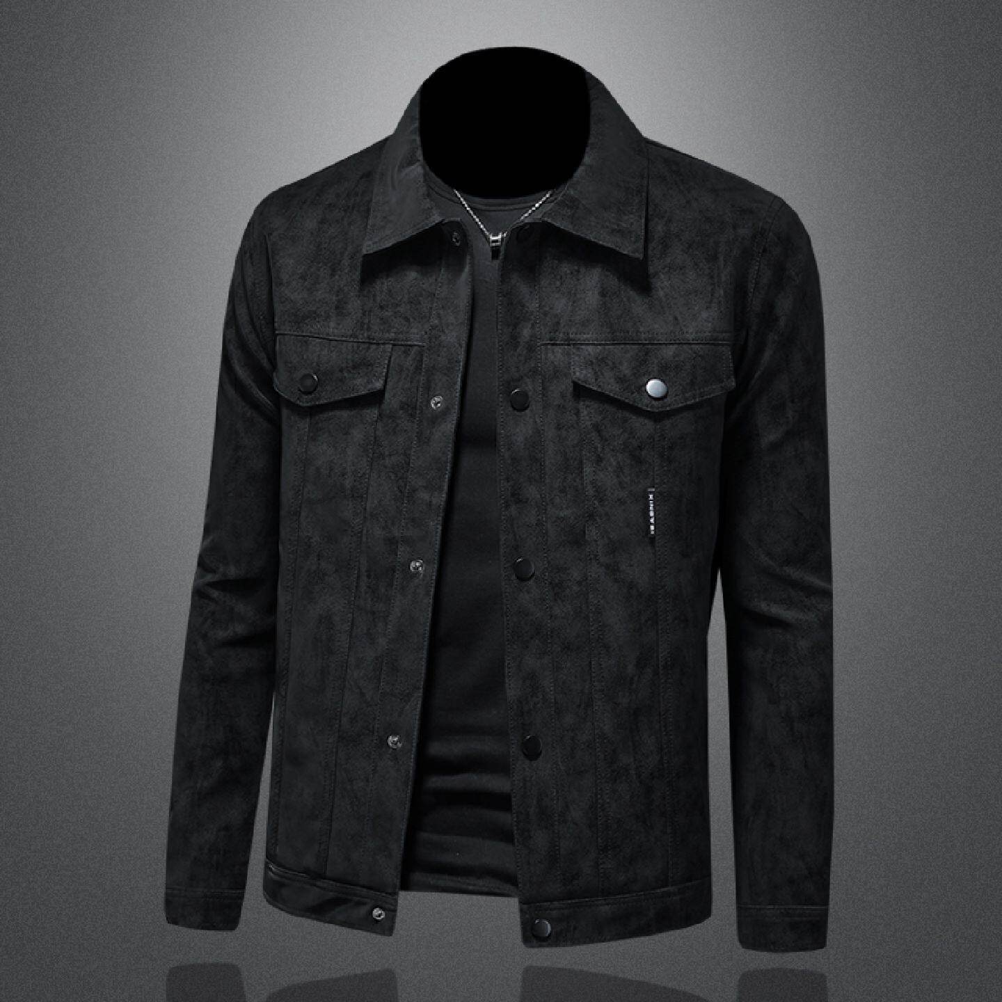 欧洲站潮牌口袋翻领皮衣男士年春秋季新款磨砂皮机车夹克外套潮男