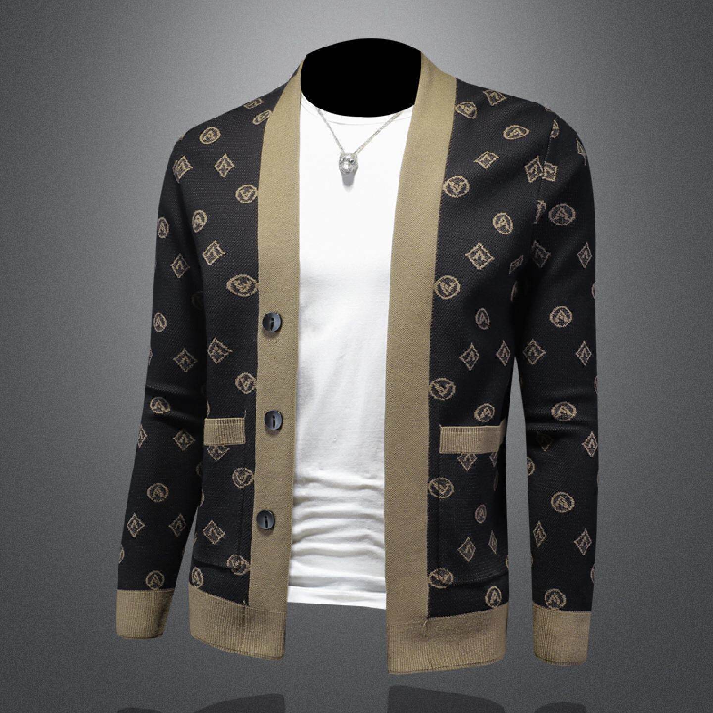 欧洲站提花开衫针织衫毛衣男士秋冬季新款潮流休闲毛线衣外套潮男