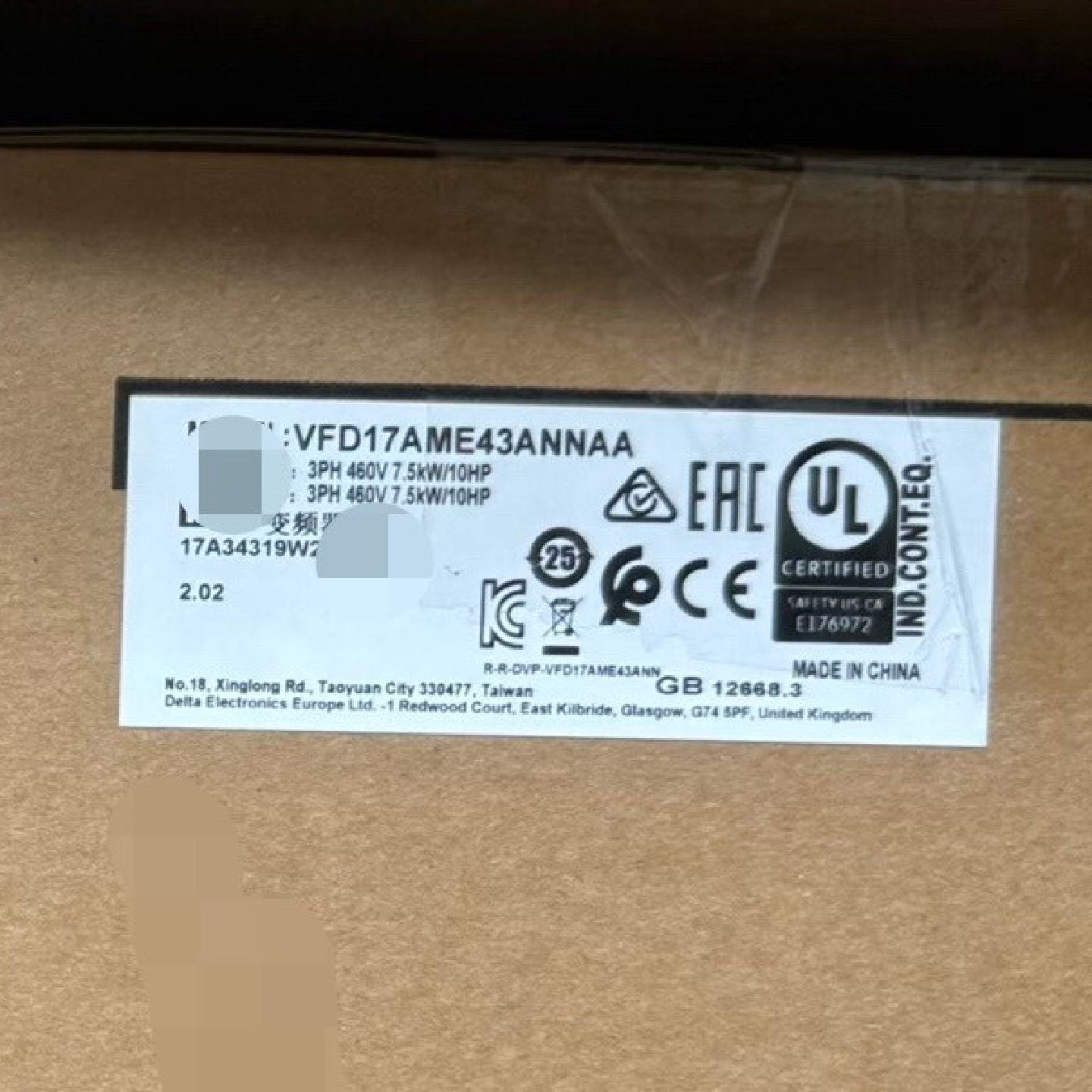 全新台达变频器,型号:VFD17AME43ANNAA-议价