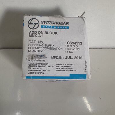 LT SWITCHGEAR MNXA1 ADD ON BLOCK CS94113 3NO1NC