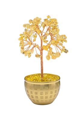 黄铜百福缸天然水晶发财树摆件聚宝盆摇钱树装饰品水晶树紫水晶