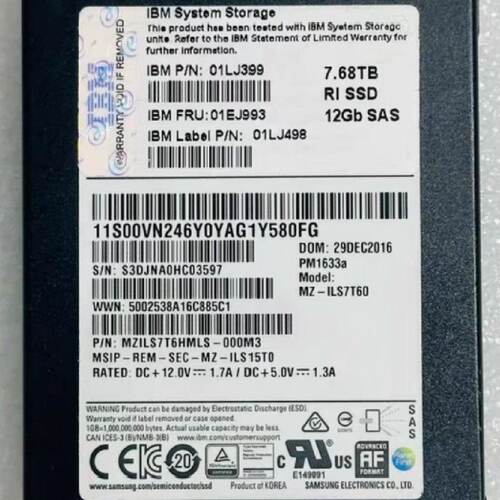 溢价-IBM 7.68T   SAS   SSD 12Gbs
