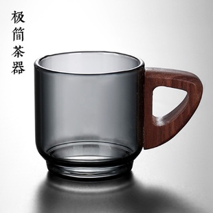 现货防烫带木把品茗杯耐热小茶杯主人杯喝茶家用办公待客杯子专用