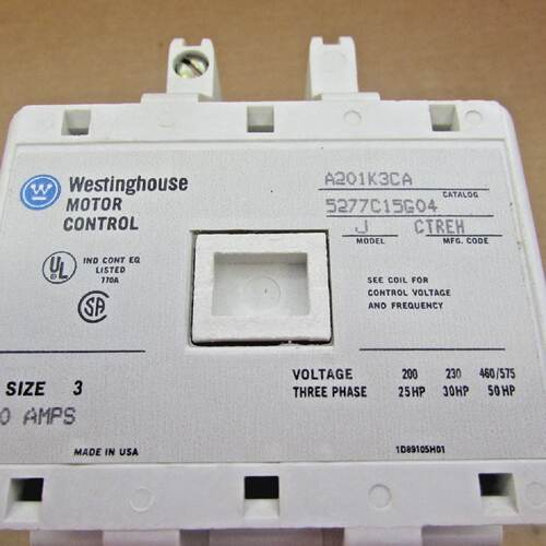 Westinghouse A201K3CA Size 3 90 Amps Motor Control Style 600
