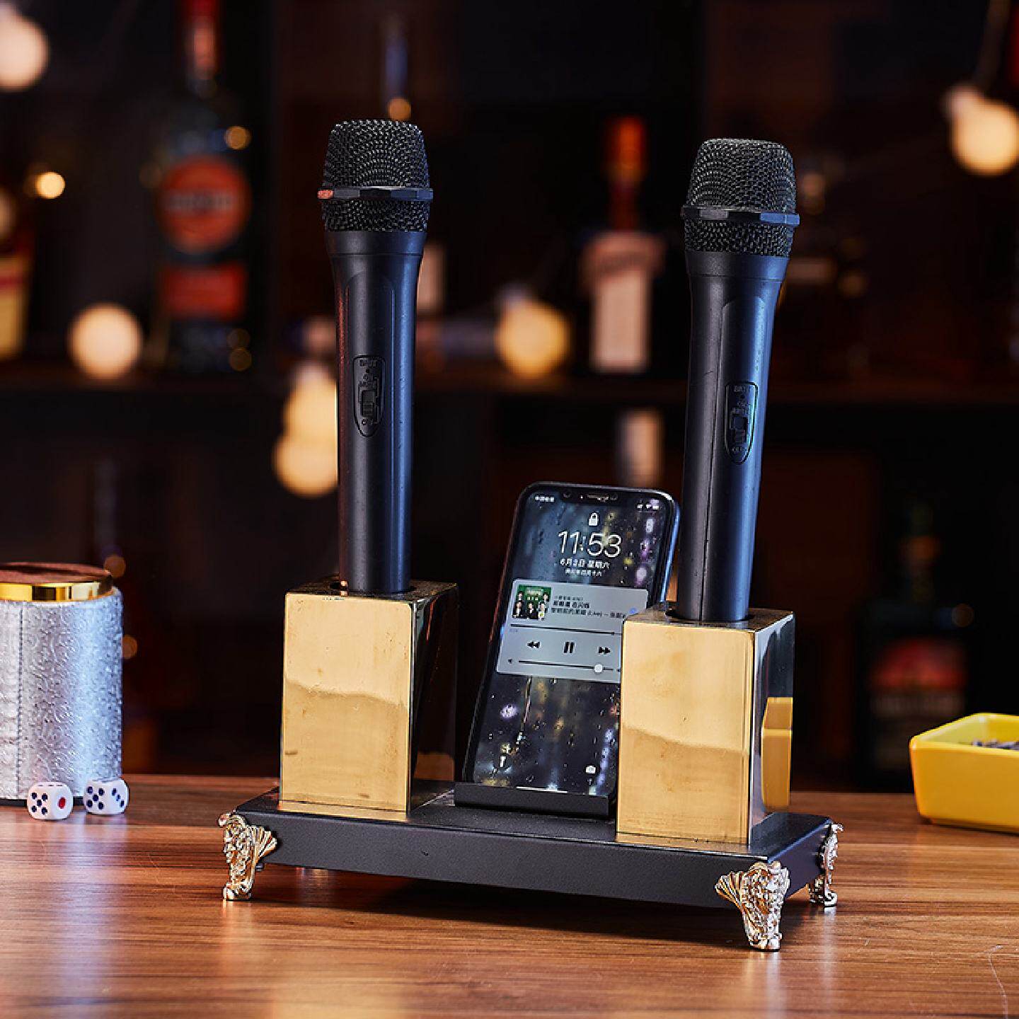 不锈钢无线话筒支架ktv酒店夜场麦克风架咪唑桌面话筒架摆件摆台