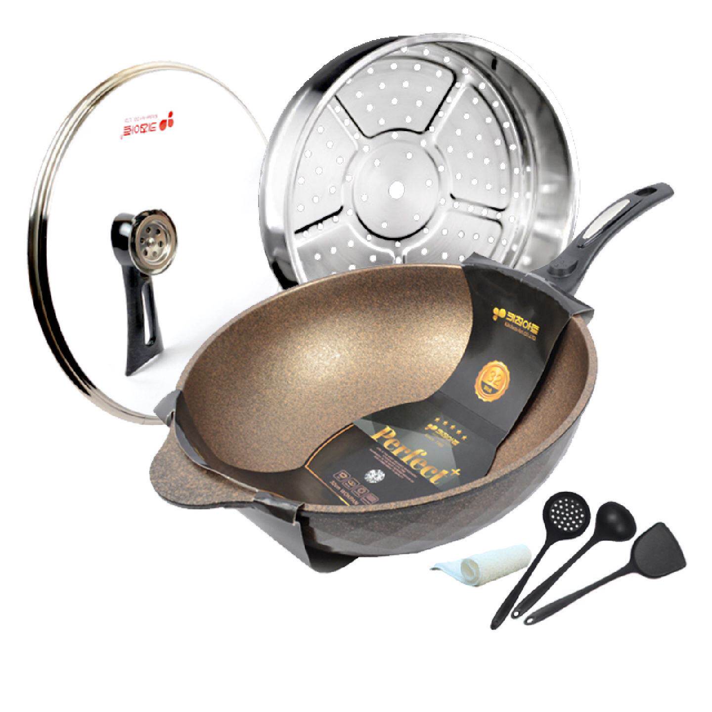 韩式麦饭石不粘锅家用无油烟平底锅 适用电磁炉32cm炒锅