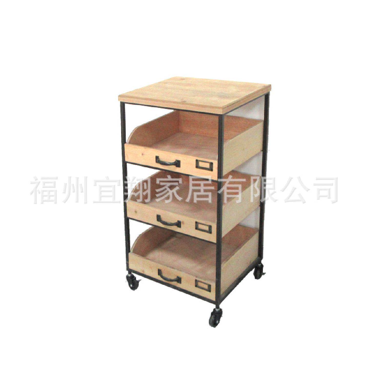 厨房储物餐边柜铁艺多功能实木复古小型餐车loft工业风酒水小推车