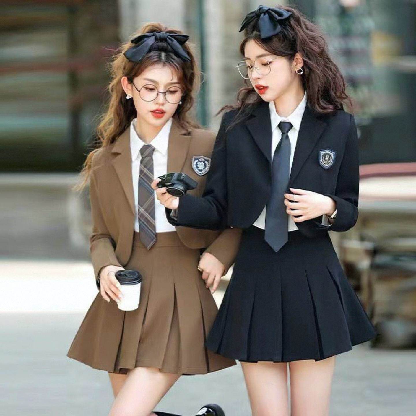 2026jk制服JK小个子西装外套学院大学生春秋百褶裙套装职业裙套装