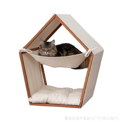 木质双层狗窝猫床室内宠物帐篷床四季通用猫吊床狗房子可拆洗猫窝