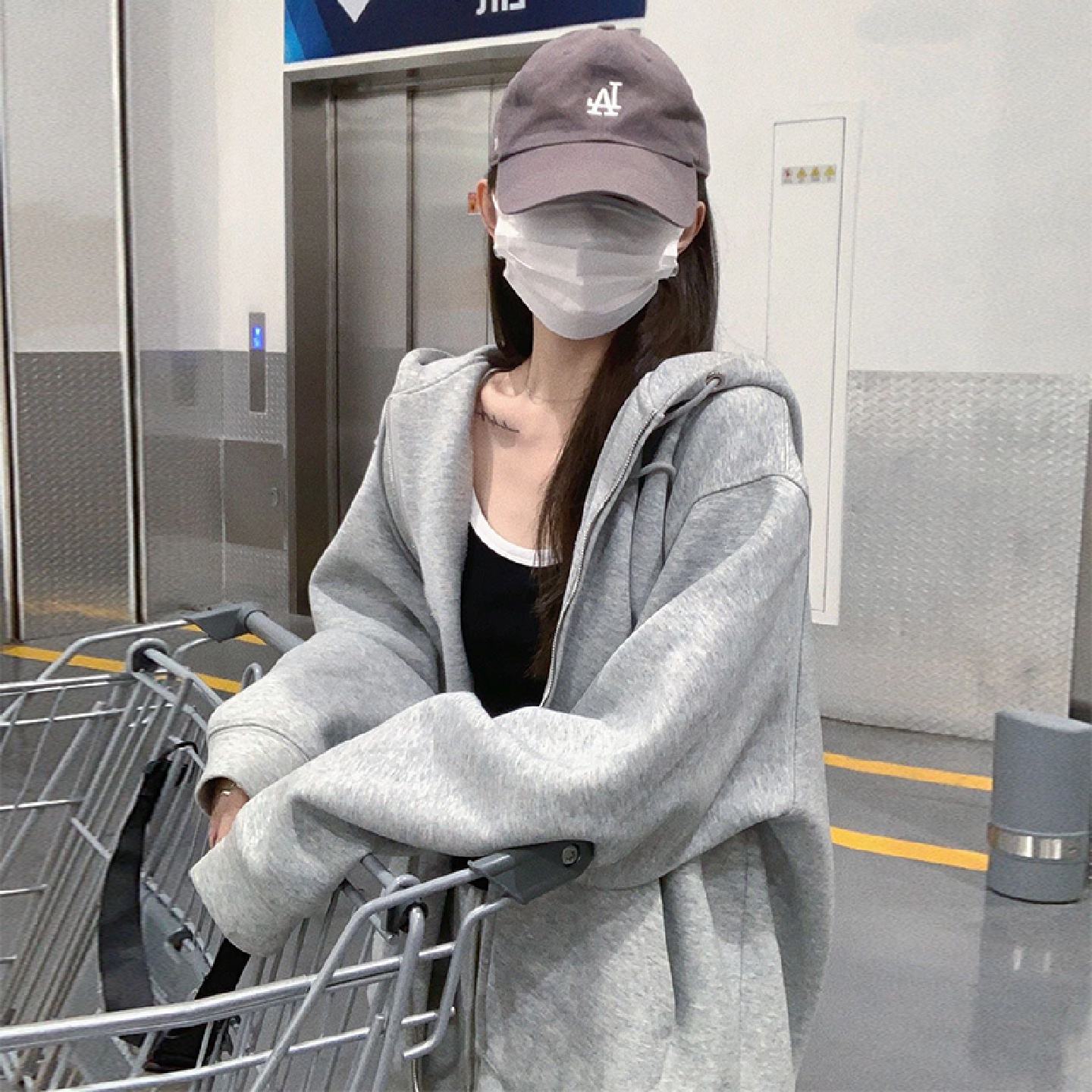 开春灰色卫衣外套女春秋2025新款韩系慵懒风开衫运动穿搭上衣套装