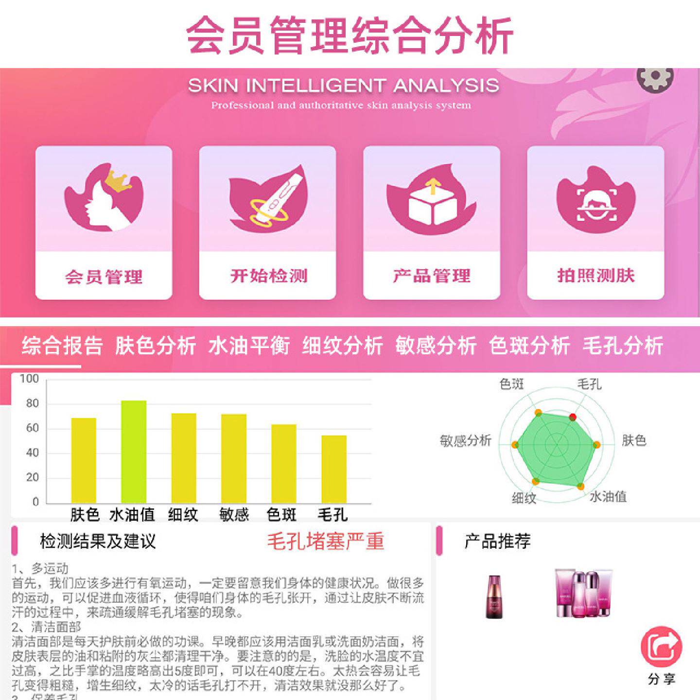 皮肤测试仪脸部智能肌肤水分检测分析仪美容院面部检查仪器