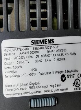 配件6SE6440-2UC21-5BA1     西门子MICROMASTER  440 变频器议价