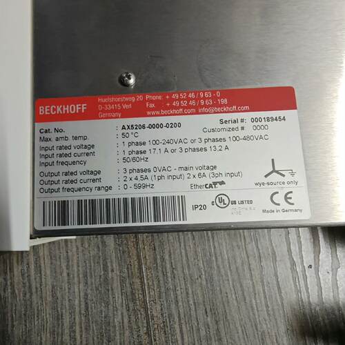 BECKHOFFAX5206倍福伺服驱动器型号AX52拍前询价下单