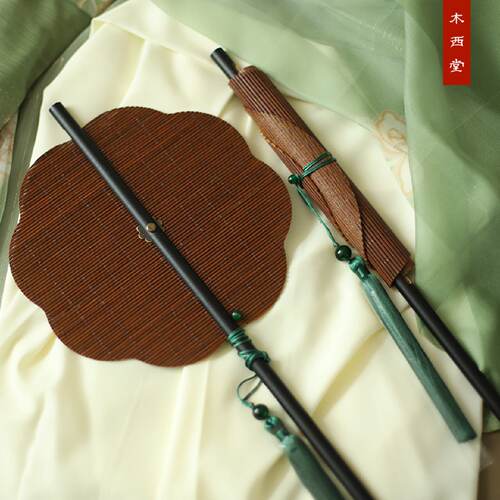 古风竹木腰扇汉服团扇中国风长柄流苏可卷曲折扇便携挂腰扇子道具