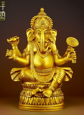 纯黄铜象鼻财神象神摆件天目象泰式家居桌面摆件车载装饰品象鼻神