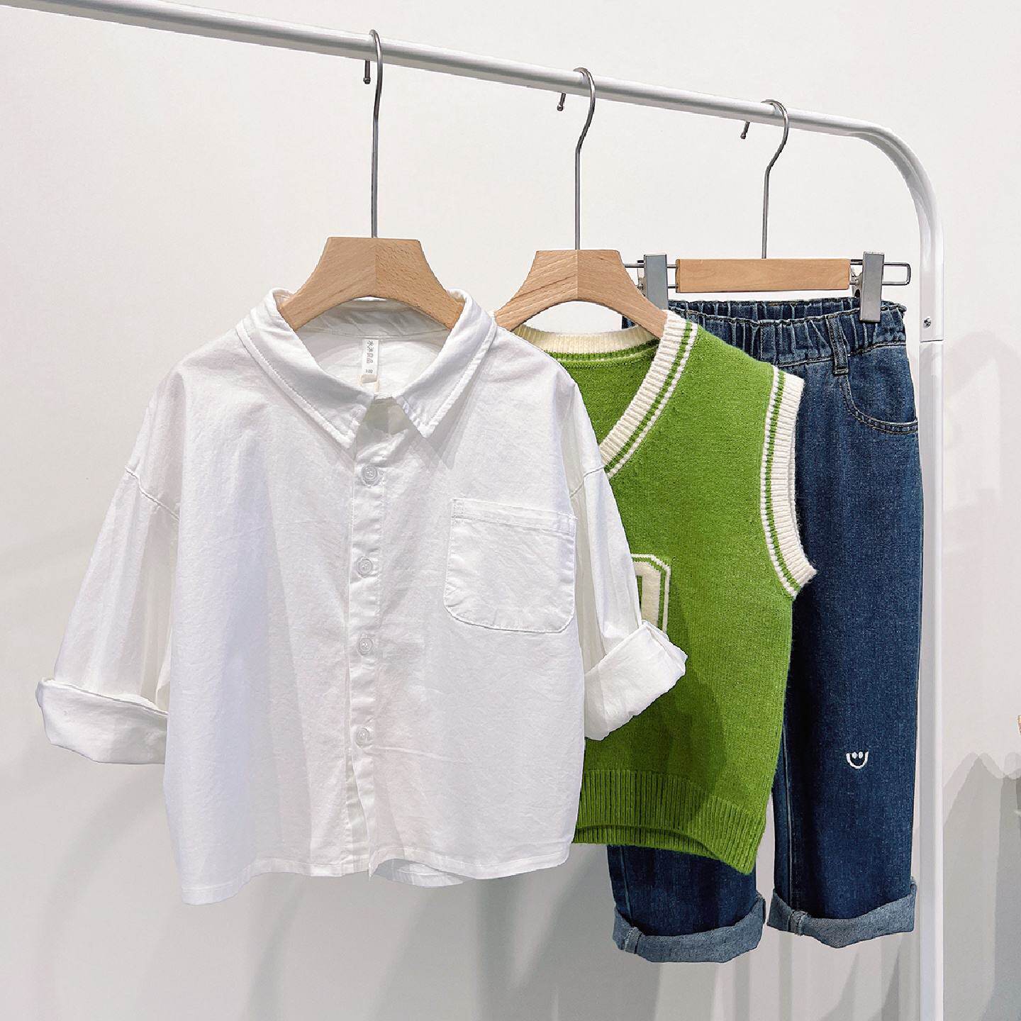 儿童纯棉白衬衣 男童女童长袖衬衫 中大童演出服校园服 秋款童装