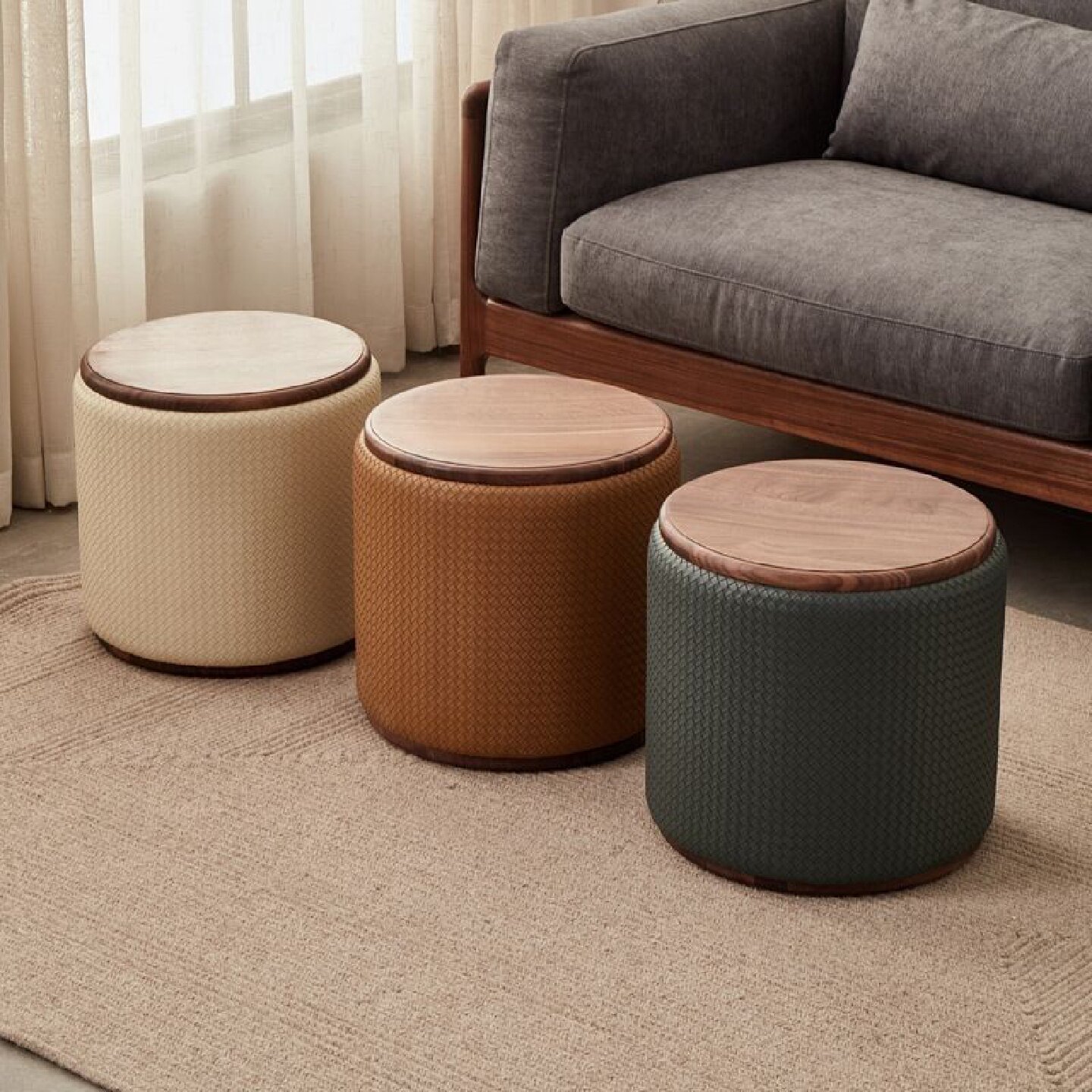 轻奢软包矮凳实木圆凳换鞋客椅家用化妆椅客厅坐墩