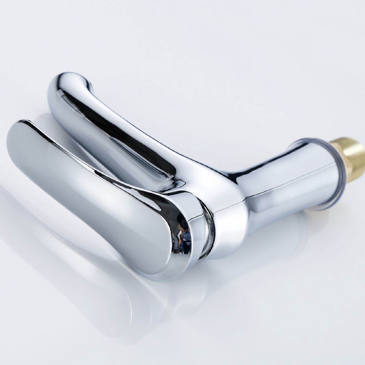 新款铜电镀冷热面盆水龙头火炬小白马单孔卫生间洗手盆冷暖混水阀