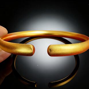 13金包银定制SZ327卡6轮胎亮古法开口手镯999足银25g包足金2克