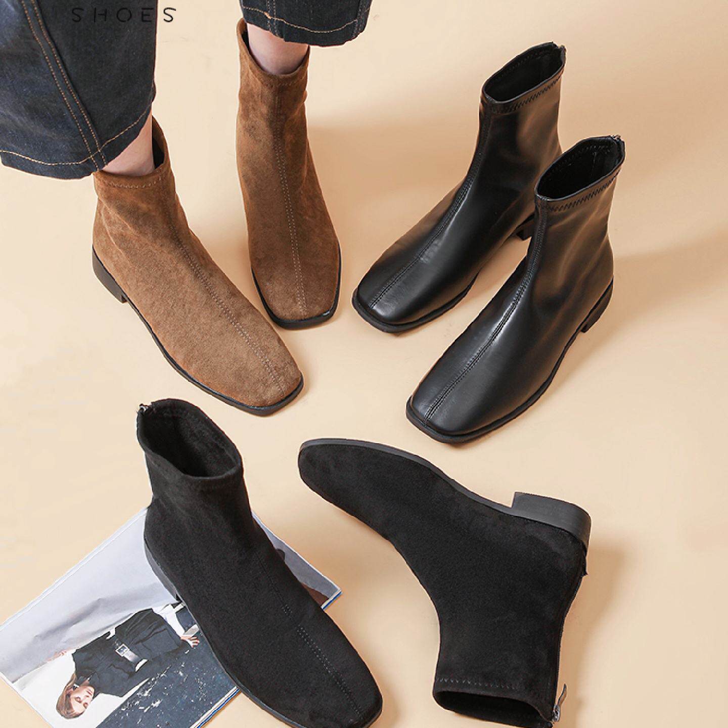 短靴女平底瘦瘦靴马丁靴2025冬季新款后拉链ins踝靴袜靴简约显瘦