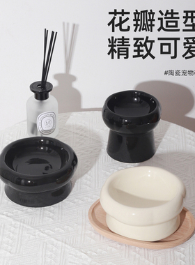 黑色猫碗猫咪水碗陶瓷猫食盆狗盆狗碗宠物黑碗斜口护颈猫咪喝
