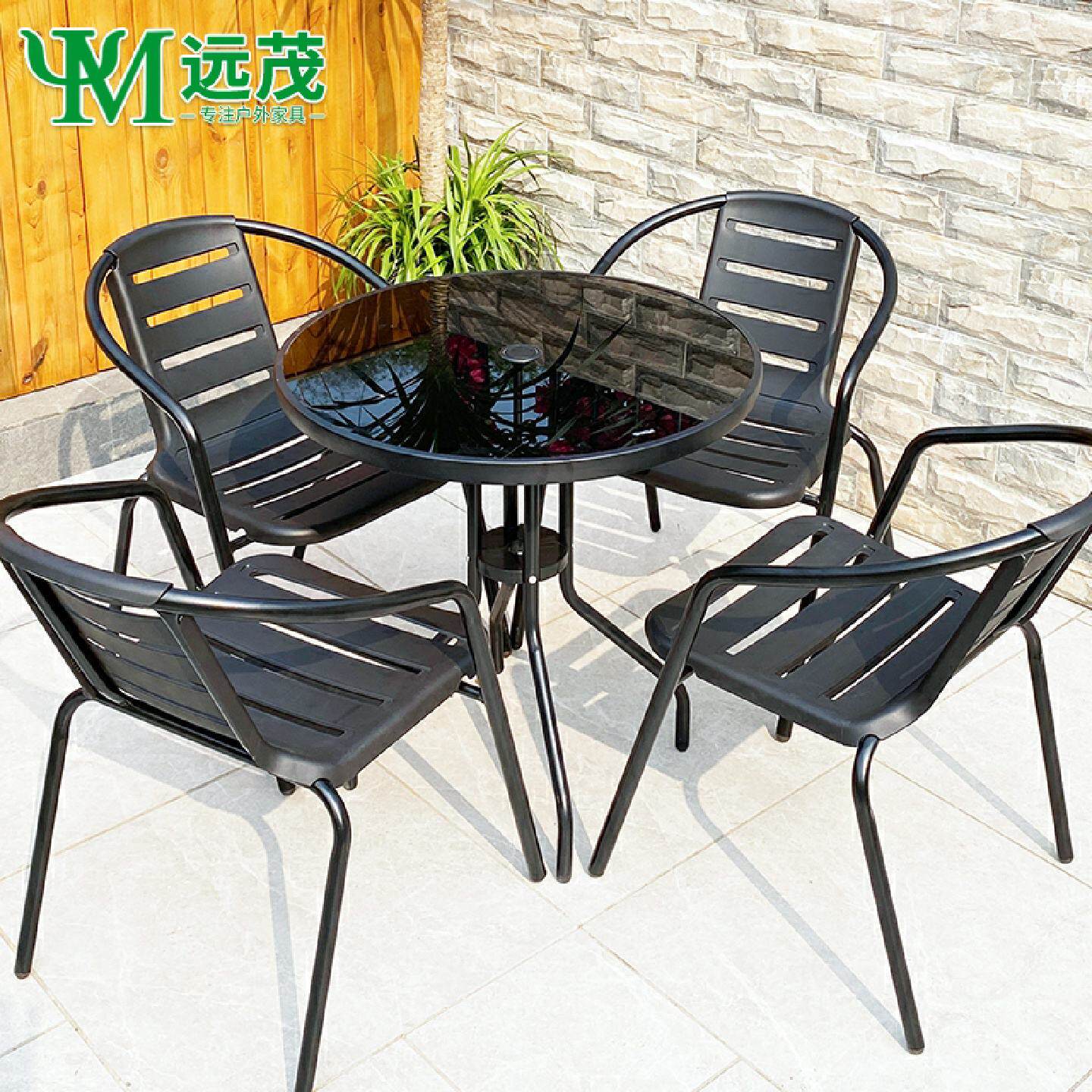 远茂网红户外桌椅庭院露天带伞外摆小桌椅休闲室外阳台茶桌椅组合
