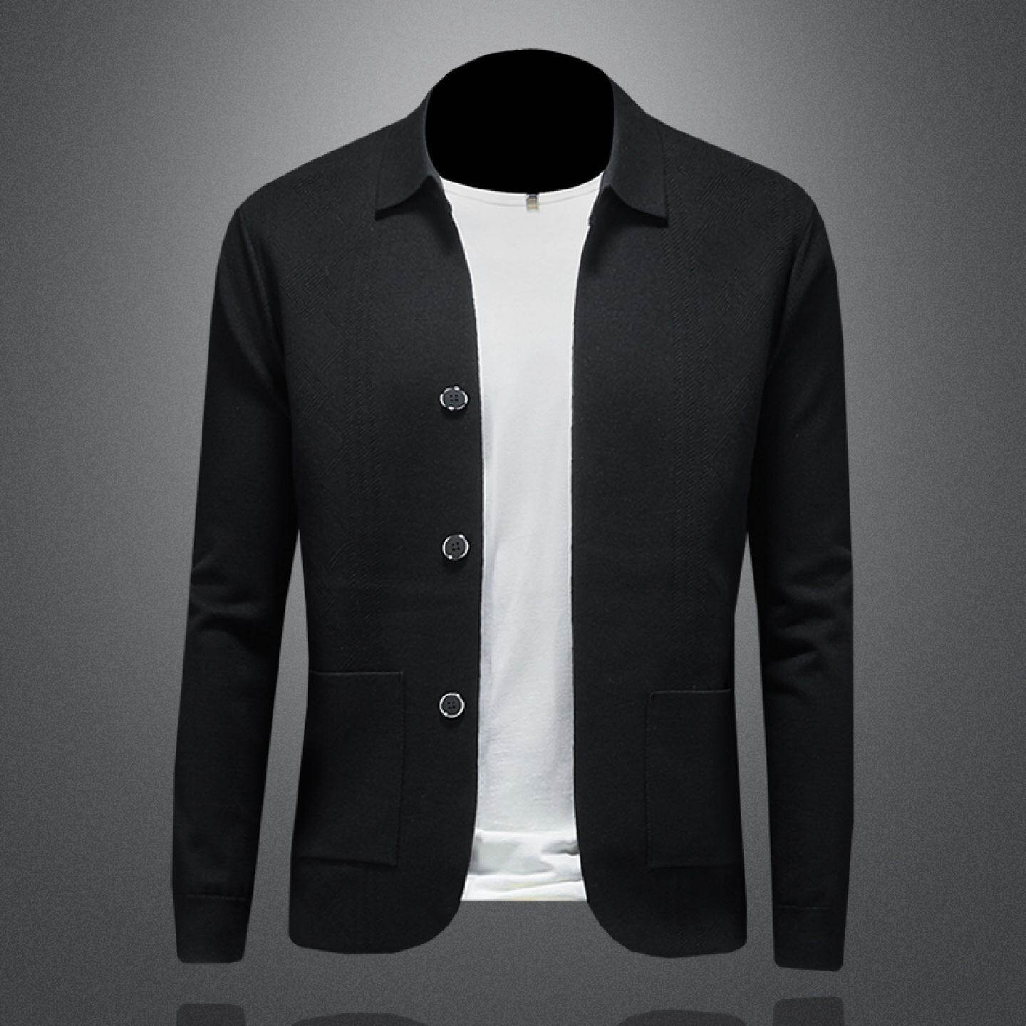 高端针织毛衣外套男士年秋冬季新款韩版潮牌修身翻领羊毛开衫潮男