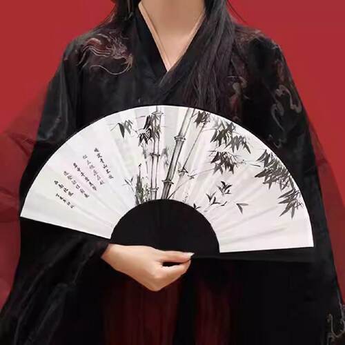 10寸古风扇子折扇中国风男生款绢布折叠夏天竹扇随身耐用手工扇面