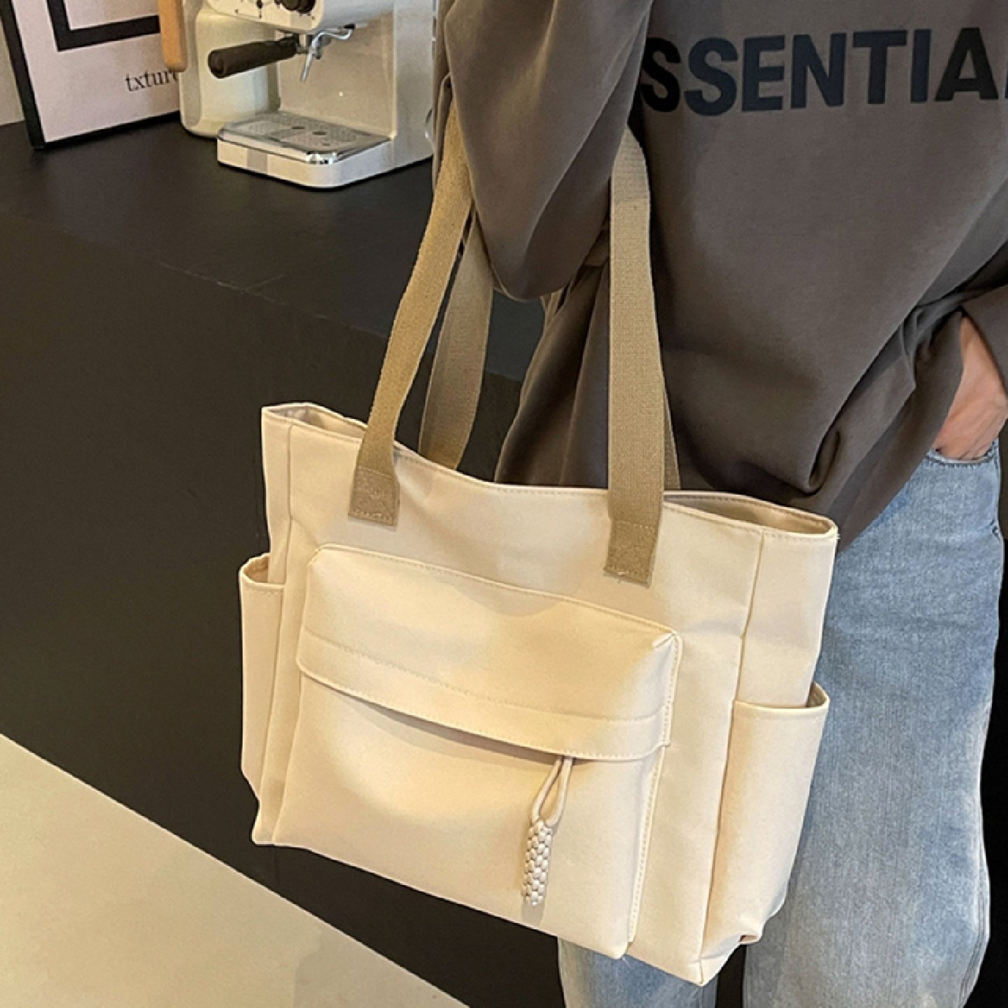 休闲通勤简约百搭帆布包大容量托特包包女士2024流行新款单肩腋下