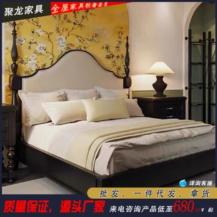 復(fù)古實(shí)木床雙人床1.8米主臥大床法式 美式 高端中古風(fēng)婚床羅馬柱床