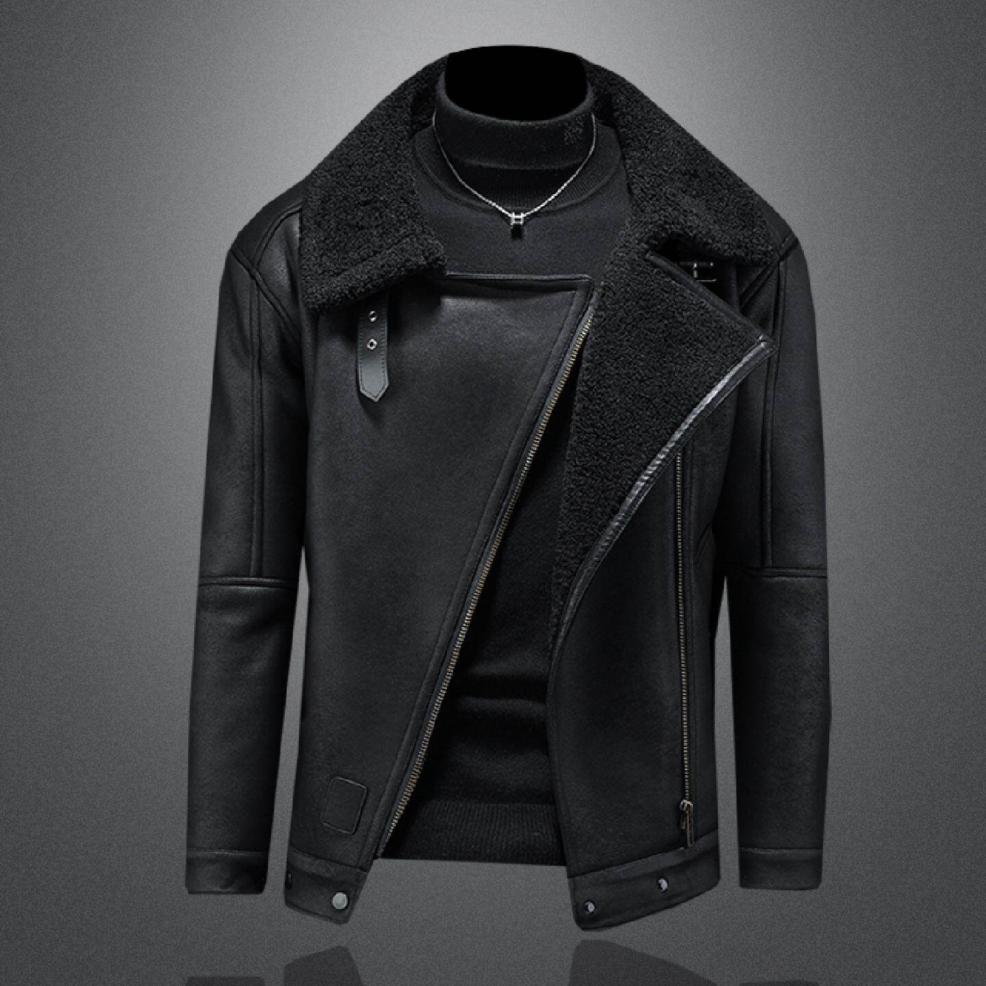 欧洲站皮毛一体大码加绒加厚保暖皮衣短款机车服夹克羊羔绒外套潮