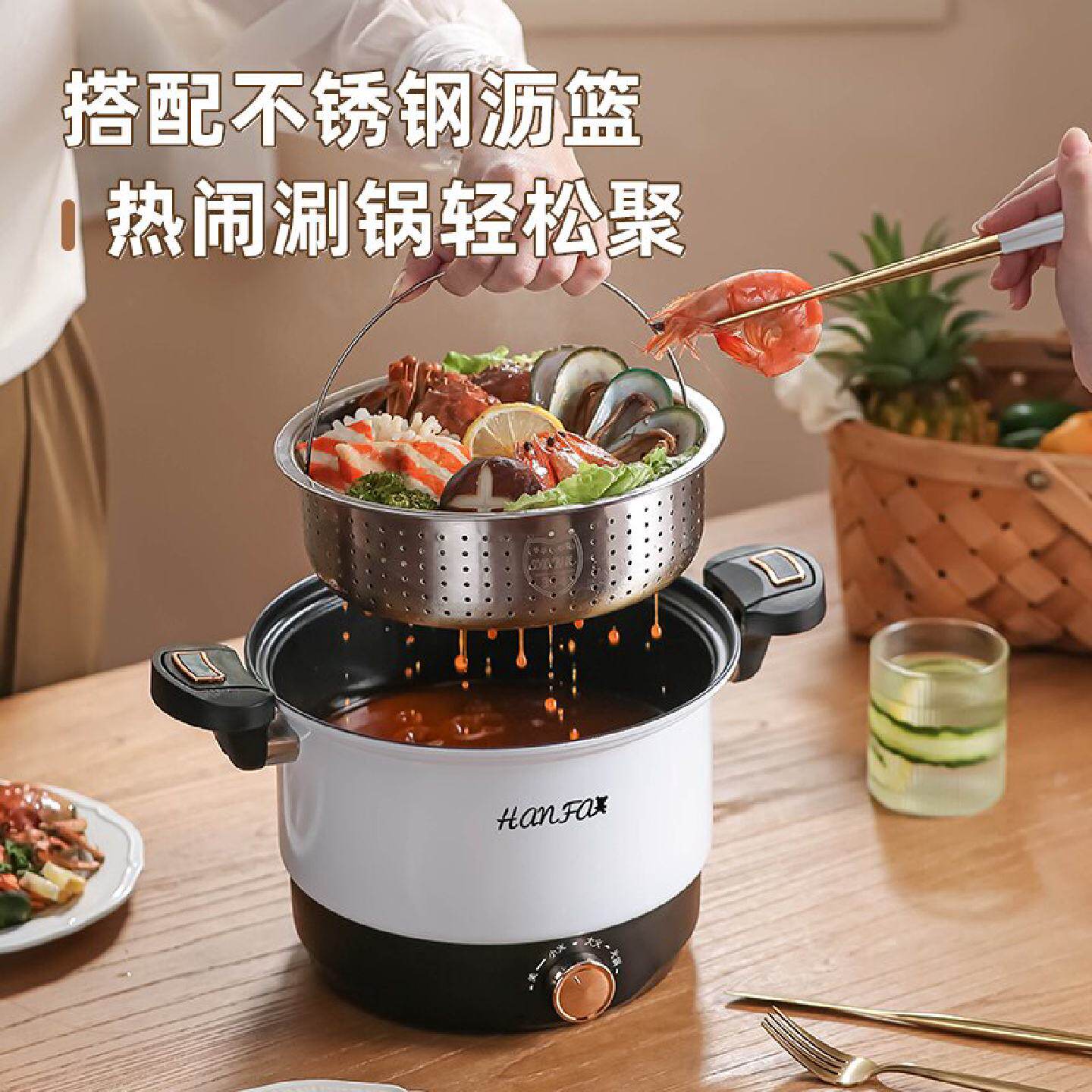 多功能电子微压锅插电家用带蒸笼炖煮焖一体锅压力锅煲汤电煮锅