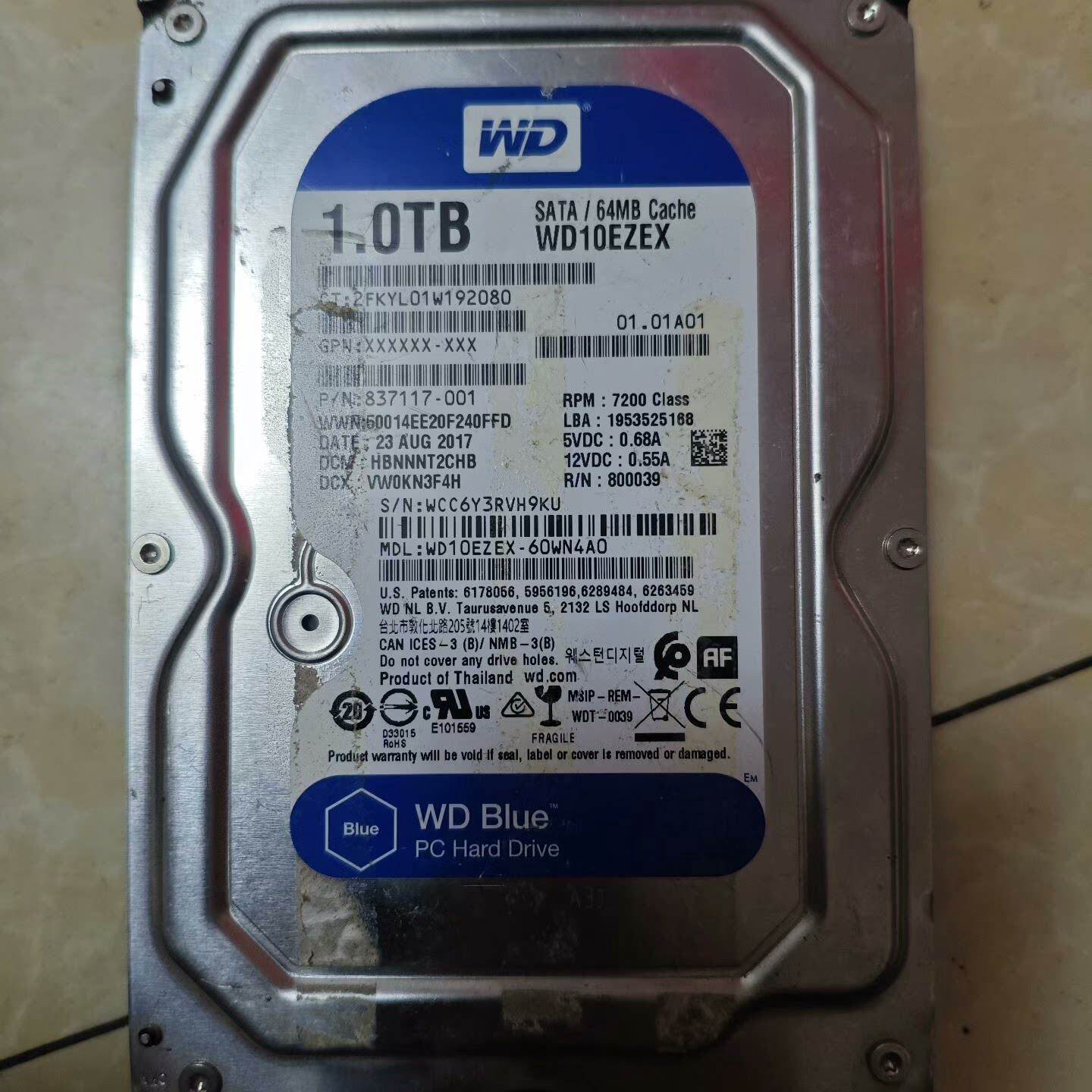 西数WD10EZEX 1TB蓝盘机械硬盘,3.5寸SATA,--议价商品