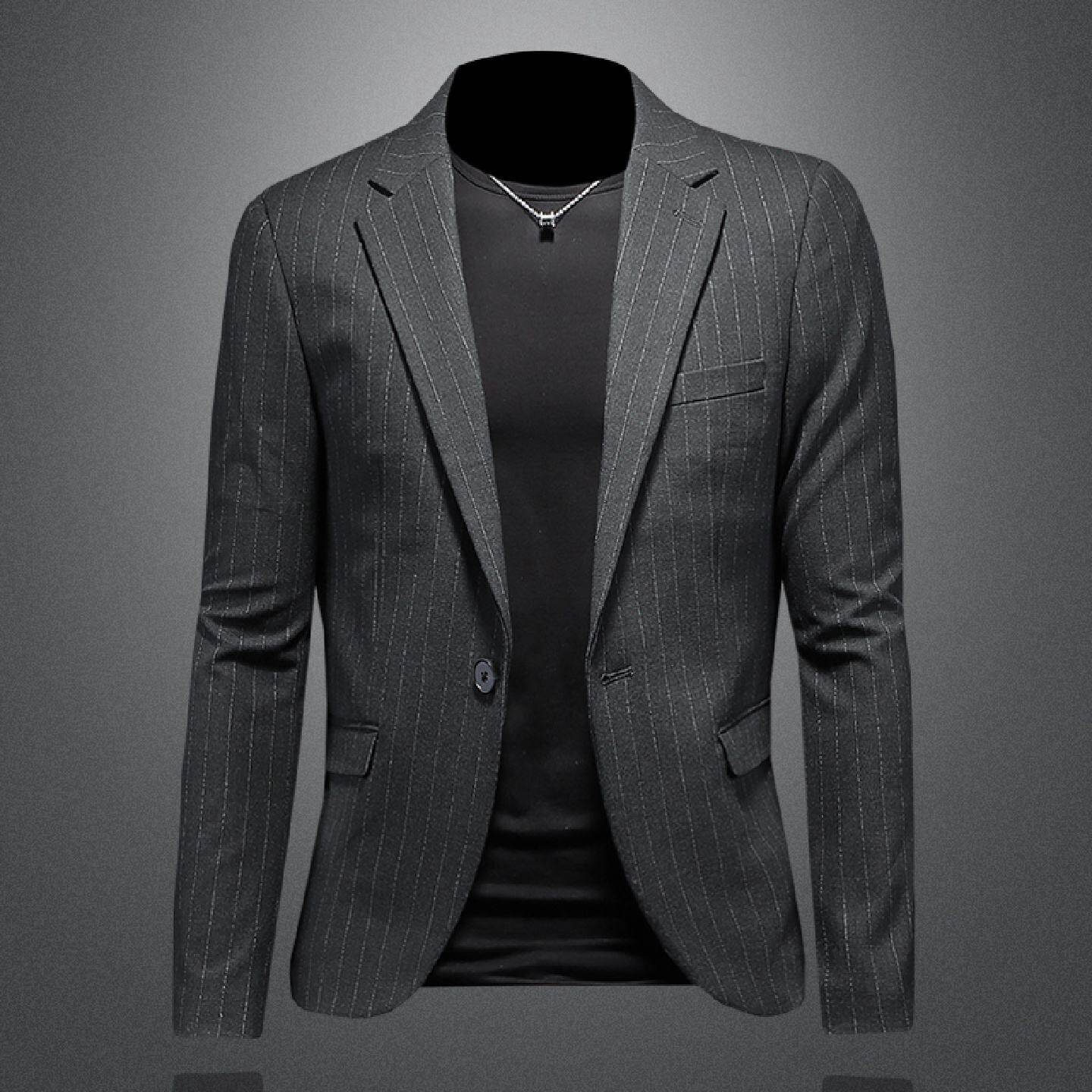 欧洲站条纹西装男士春秋季新款韩版潮流休闲修身单件西服外套潮男