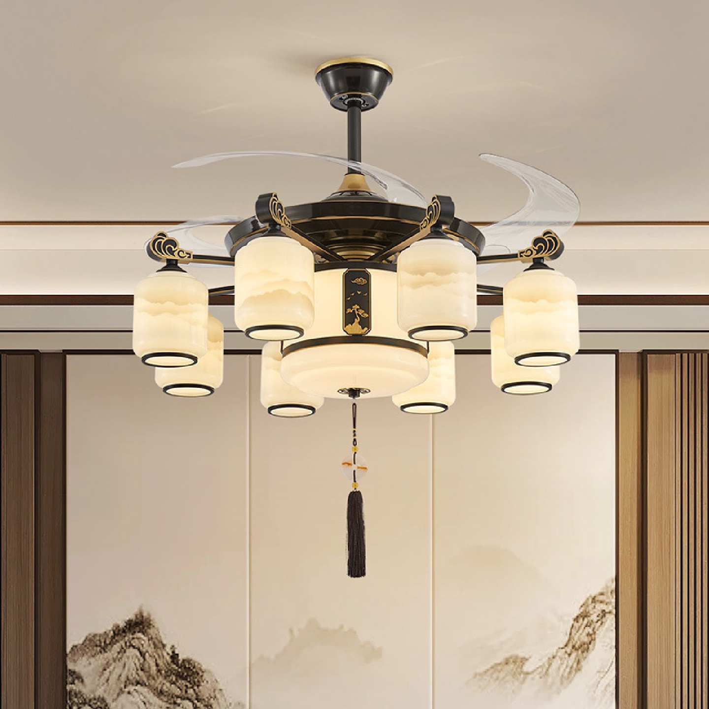 新中式风扇吊灯客厅主灯国风卧室饭店餐厅家用2025新款低户型灯具