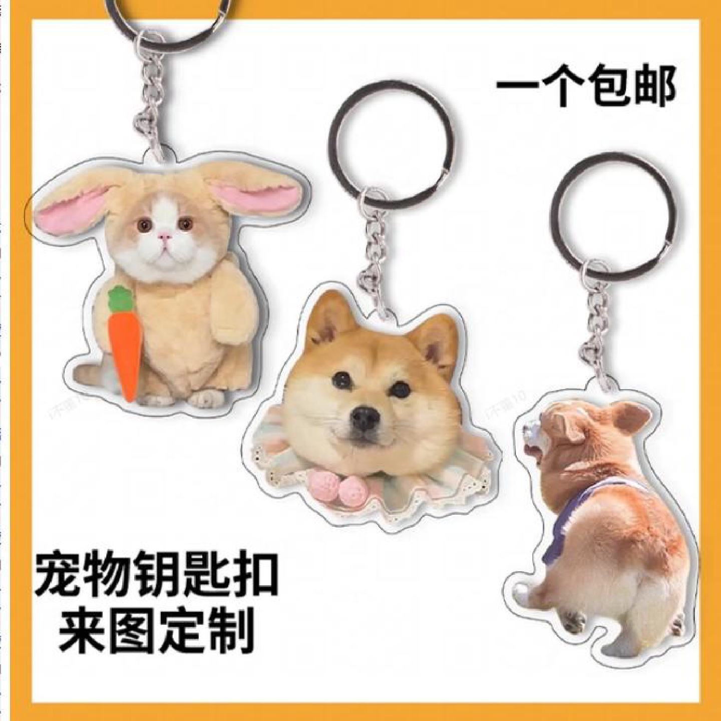 亚克力宠物钥匙扣定制可爱猫猫狗狗挂坠diy柯基照片挂件来图定做