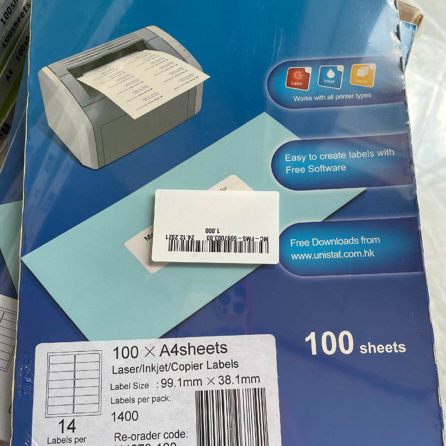 议价--UNISTAT裕德打印标签，型号U4678-100，A4纸张